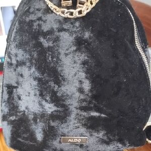 Aldo Black Backpack with Velvet Finish and Gold Accents